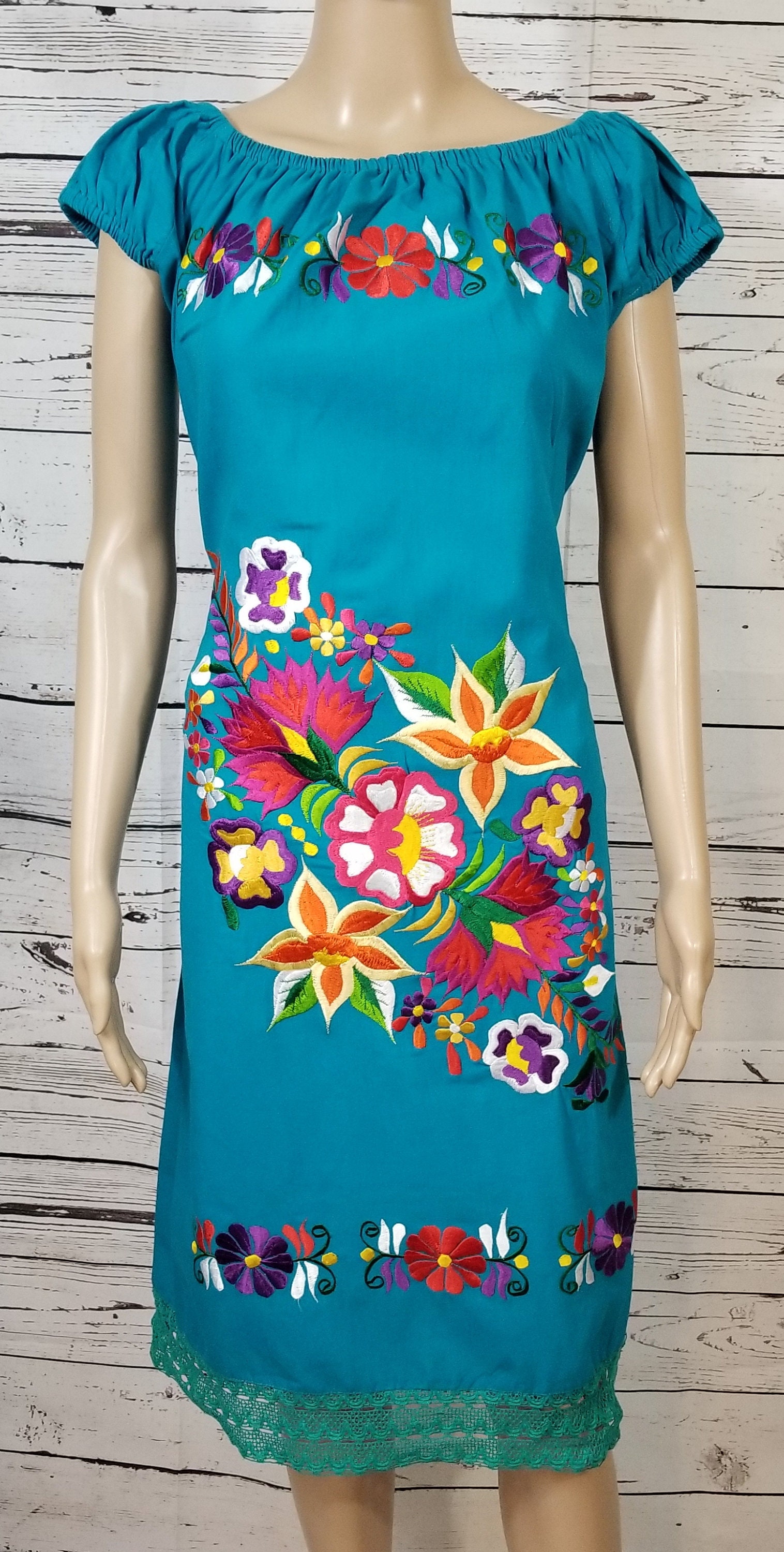 Floral Embroidered Traditional Mexican Dress, vestido Bordado Artesanal ...