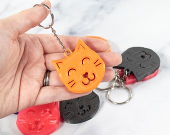 Happy Cat keychain | cute kitten key chain | party favor | small gift for kids | 3D printed accessory | animal lover | backpack charm