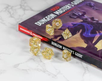 Yellow Iridescent Glitter Resin Dice Set | Sharp Edge RPG DnD Dice