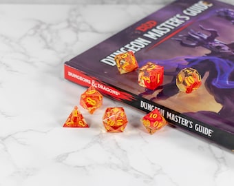 Fire Orange Resin Dice Set | Sharp Edge Polyhedral RPG Dice