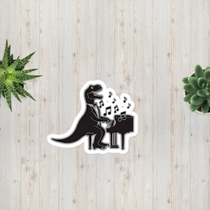 Sticker - Pianospelende T-Rex-dinosaurus - stickers zonder luchtbellen