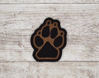 Bear Paw Patch, Textured felt, Embroidered Iron On Patch