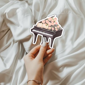 Sticker - romantische piano met bloemen - cadeau voor pianist - vinylstickers zonder luchtbellen