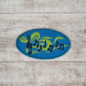 Music Patch with treble clef and eighth notes - Embroidered Iron On Patch