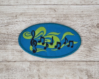 Music Patch with treble clef and eighth notes - Embroidered Iron On Patch