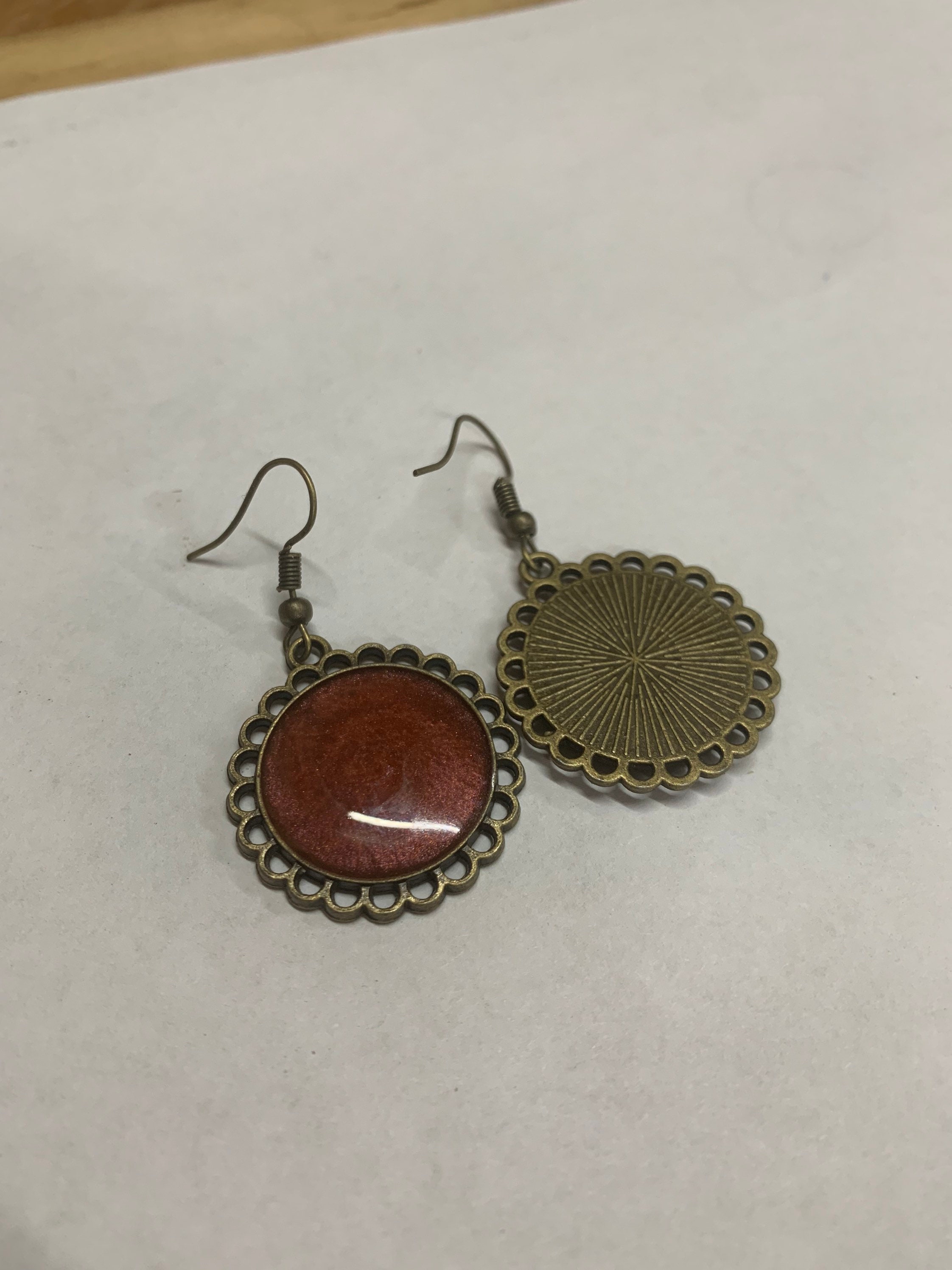 Antiqued bronze and maroon earrings Etsy