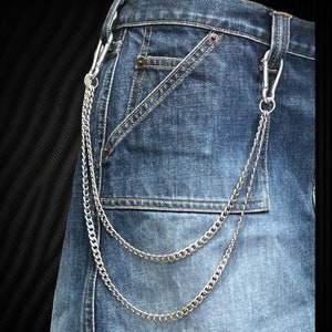 Hosentasche Brieftasche Kette - Doppel-Kubanische Kette Link-Edelstahl-Doppel mit Gürtelschlaufen-Clips