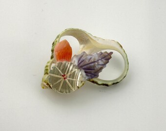 Vintage Carved Shell Flower Brooch Cottagecore Floral Pin Nature Jewelry