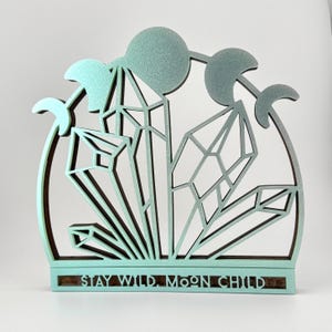 Crystal Shelf – Laser Cut Wood & Acrylic Curio, Moon Child Crystal Display, Witchy Wall Decor, Small Trinket Shelf