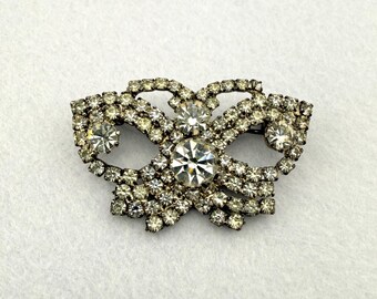 Vintage Rhinestone Butterfly Brooch, Silver Tone Mid Century Sparkle Pin