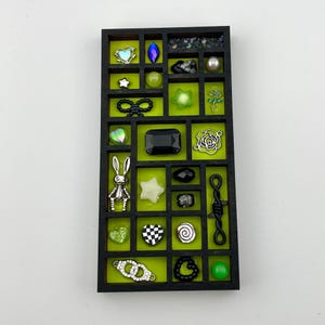 Mini Curio Tray with Crystals & Charms – Tiny Treasures Display, Filled Shadow Box Shelf
