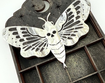 Gothic Moth Mini Bookshelf – Dead Head Moth Shelf for Mini Treasures – Handcrafted Celestial Curio Shelf