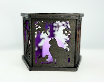 Cat Tealight Lantern – Laser Cut Cat Night Light, Color Changing LED Candle Holder, Cat Mom Gift, Pet Memorial Decor
