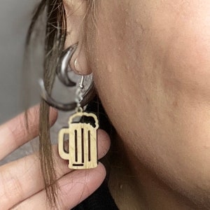 Beer Mug Wooden Earrings – Fun Laser Cut Dangle Jewelry for Beer Lovers