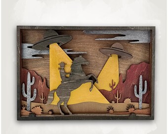 Alien Abduction 3D Wood Art