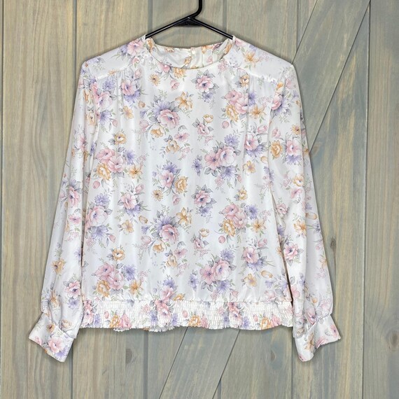 Russ Petites Vintage ILGWU Floral High Neck Blouse