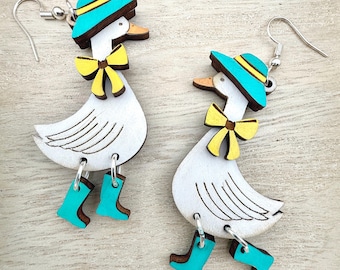 Porch Goose Earrings - Geese With Hats and Rain Boots
