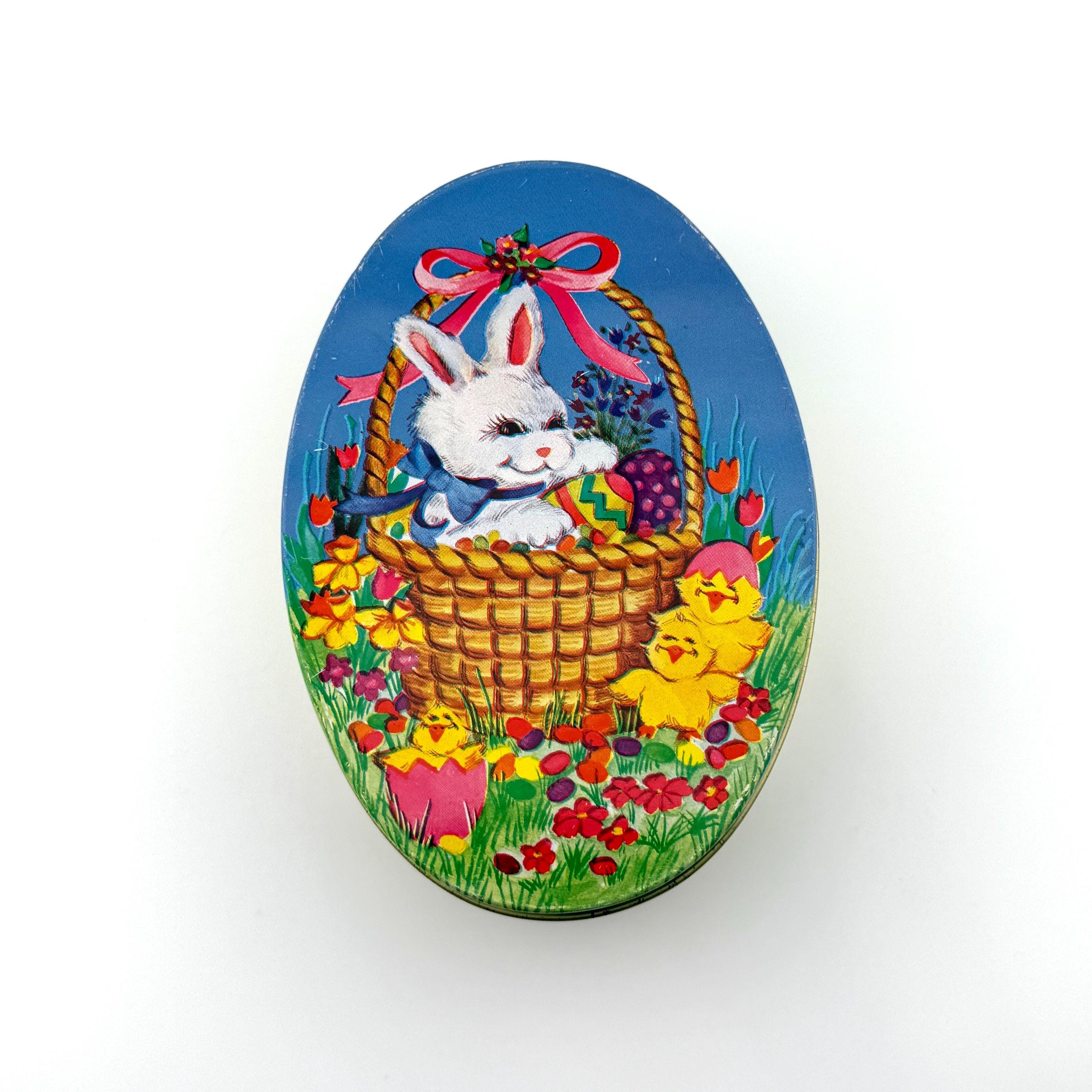 Sadter Rabbit Tin Vintage Easter Bunny Tin Made in Hong Kong | Kitsch Bunny Storage Tin ...