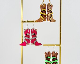 Rodeo Cowgirl Boot Earrings - Western Cowboy Snake Jewlery