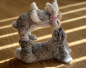 Needle felted wool bunny, rabbit, dad, silly, daughter, frolicking, fun, bonding,playful, father, girl, flower, Easter, airplane, day,spring