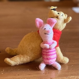 Needle Felted wool, Winnie the Pooh and Piglet, friends, Disney, bear, honey, pig, piggy, friends, funny, silly, unique, handmade gift