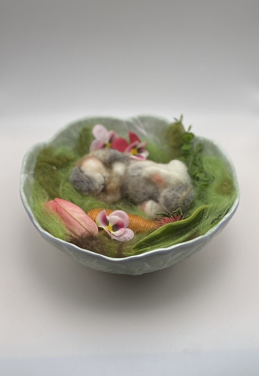 Needle Felted Wool Bunny Sleeping Soundly in a Head of Cabbage,carrot ...