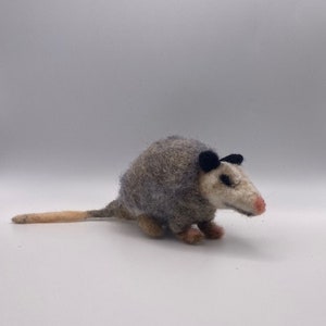 Needle felted wool opossum, rodent,animal,marsupial,possum,wildlife,playing,gray,paws,long tail,tick eater,