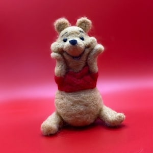 Needle felted wool, content Winnie the Pooh, smiling, happy, face in hands,Disney lover,Friends, adorable, handmade gift