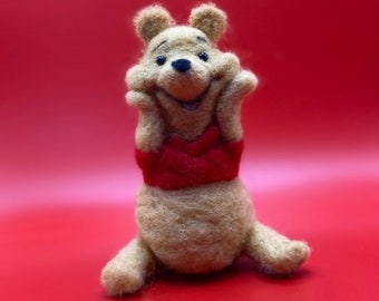 Needle felted wool, content Winnie the Pooh, smiling, happy, face in hands,Disney lover,Friends, adorable, handmade gift