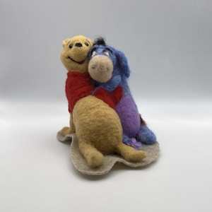Needle felted wool Winnie the Pooh and Eeyore!  Roo, Tigger, piglet, love, heart, hugging, Disney characters, bear