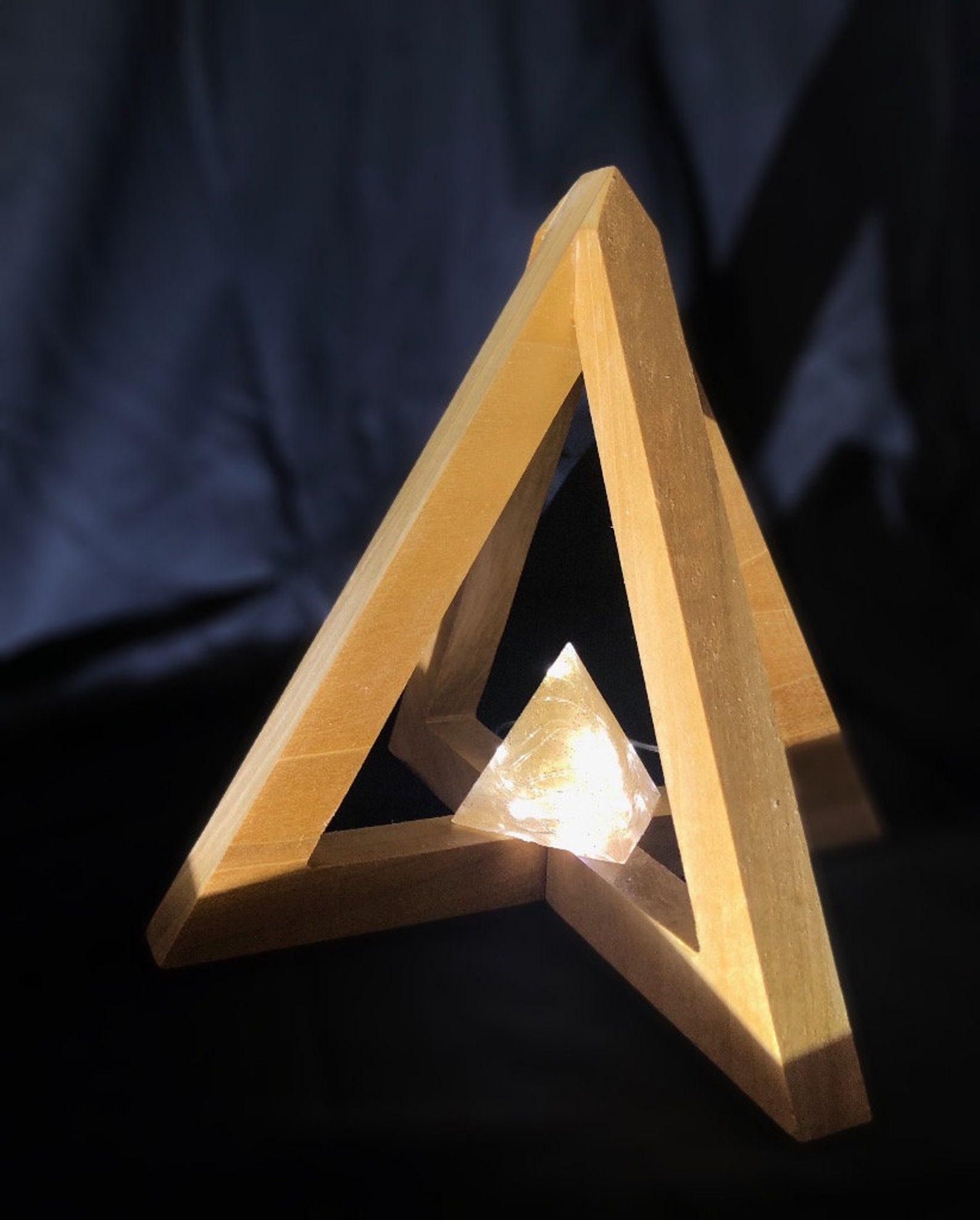 Handcrafted Wood and Resin Pyramid Lamp Etsy
