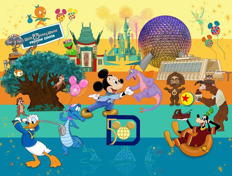 Walt Disney World 50th Anniversary Commemoration Print W / Etsy