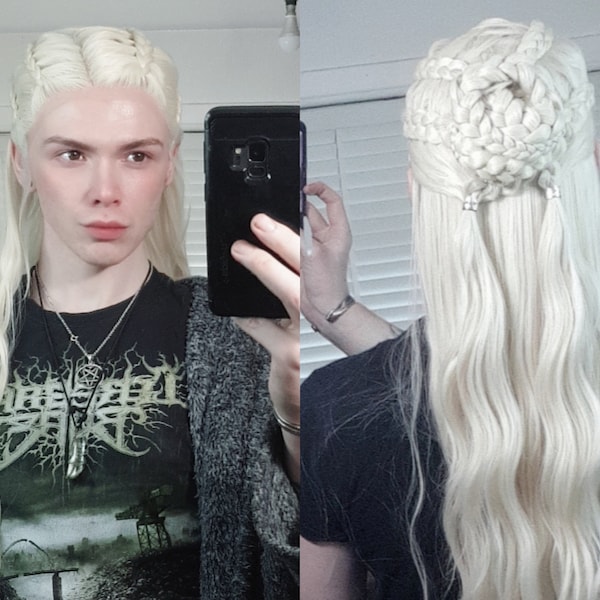 Daenerys Targaryen: Peluca trenzada frontal de encaje de Juego de Tronos que incluye accesorios para el cabello, peluca cosplay, peluca sintética, peluca élfica, peluca personalizada