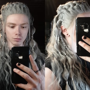 Sol Lace Front Bubble Braid Wig Including Hair Rings, Viking Wig, Bridal Wig, Silver Wig, Ombre, Synthetic Wig, Platinum Hair, Custom Wig