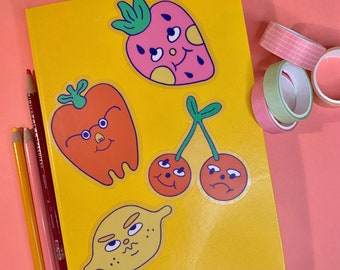Fruit Friends Waterproof Clear Stickers | Strawberry, Apple, Cherry, and Lemon Stickers