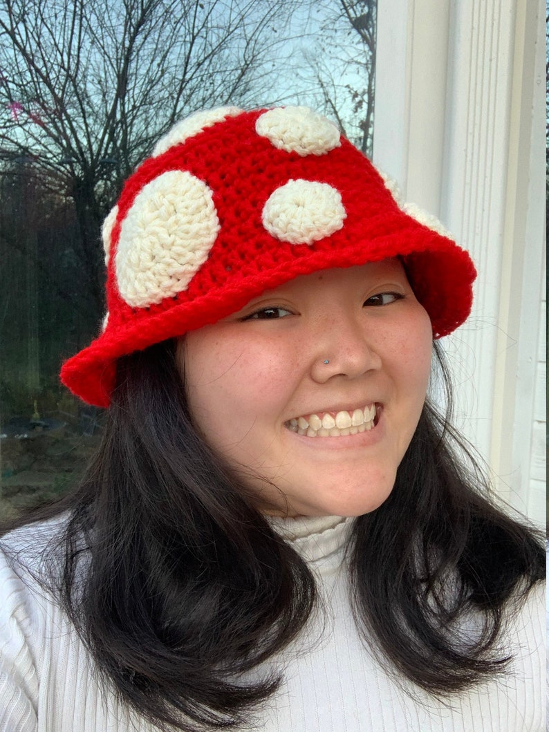 Cottagecore Mushroom Crochet Bucket Hat 