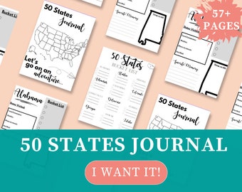 United States Travel Journal- 50 States Road Trip Journal- Travel Memories- Minimalist Travel Journal