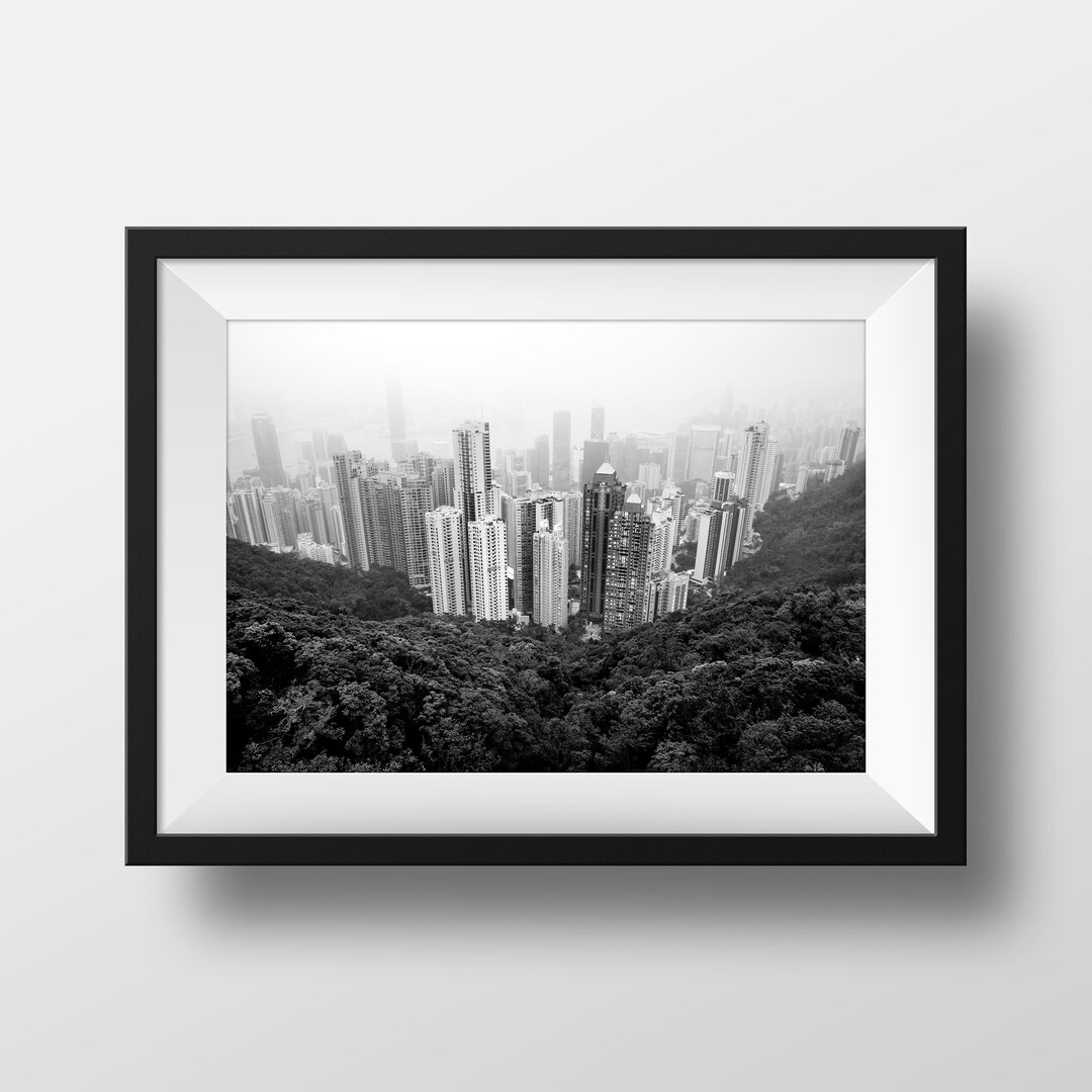 Hong Kong Print Black and White Fine Art Print of Hongkong City Skyline