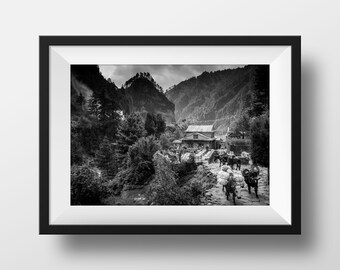 Mt Everest Base Camp Trek Fotoabzug - Sherpa Dorf, Teehaus & Yak auf dem EBK Treck im Himalaja, Nepal