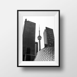 Toronto Skyline Print: CN Tower & Roy Thomson Hall - Minimalist Black and White