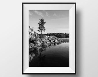 Konsttryck av Georgian Bay för stuga - Svartvit sjöfotografering