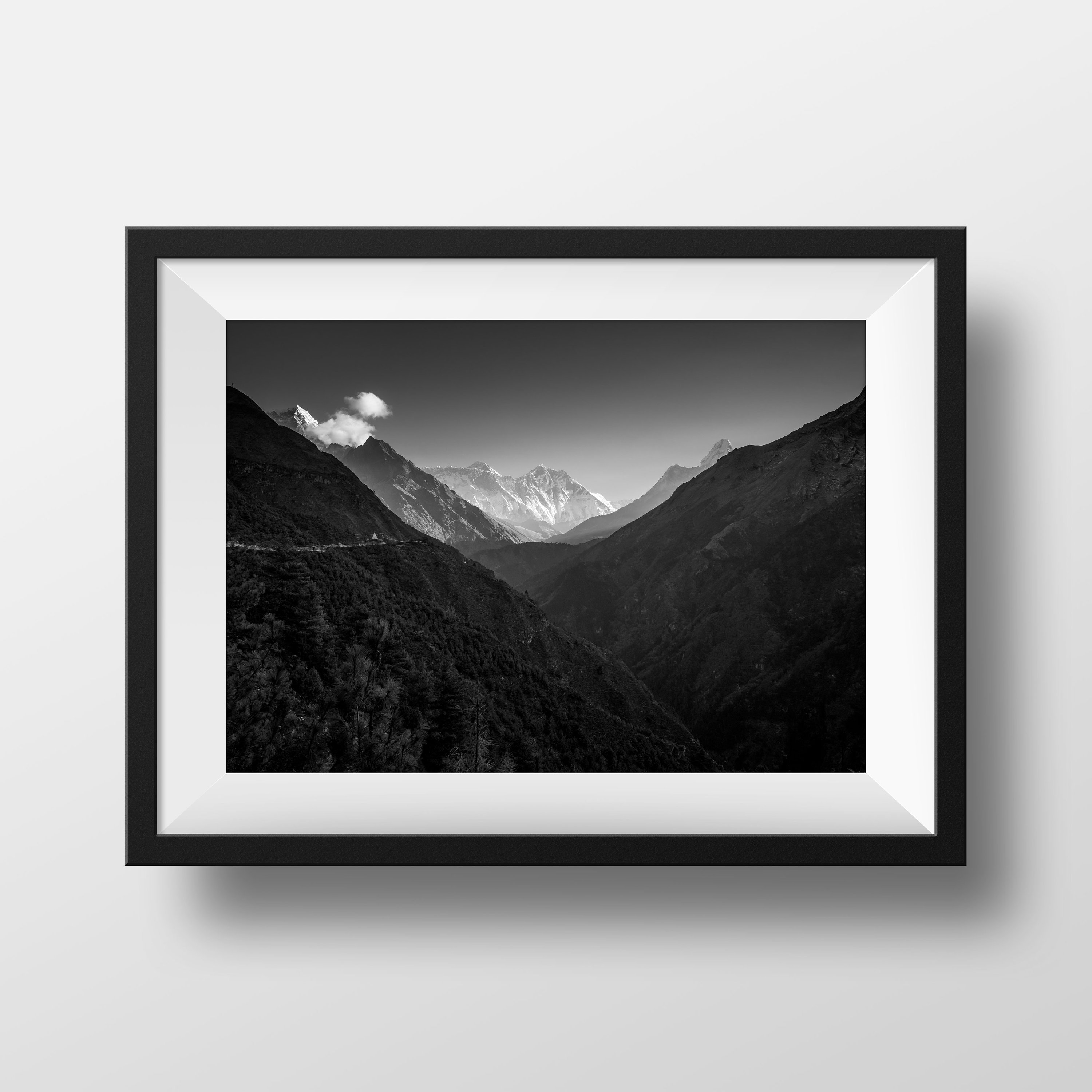 Mount Everest Base Camp Spuren - Monochromer Kunstdruck - Himalaya Gebirge in Nepal - Himalaya Monochromes Dekor