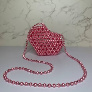 Pearl Beaded Bag| Handmade Bag| Heart Bag| Crossbody Bag| Preciosa bead bag| Pink heart beaded bag