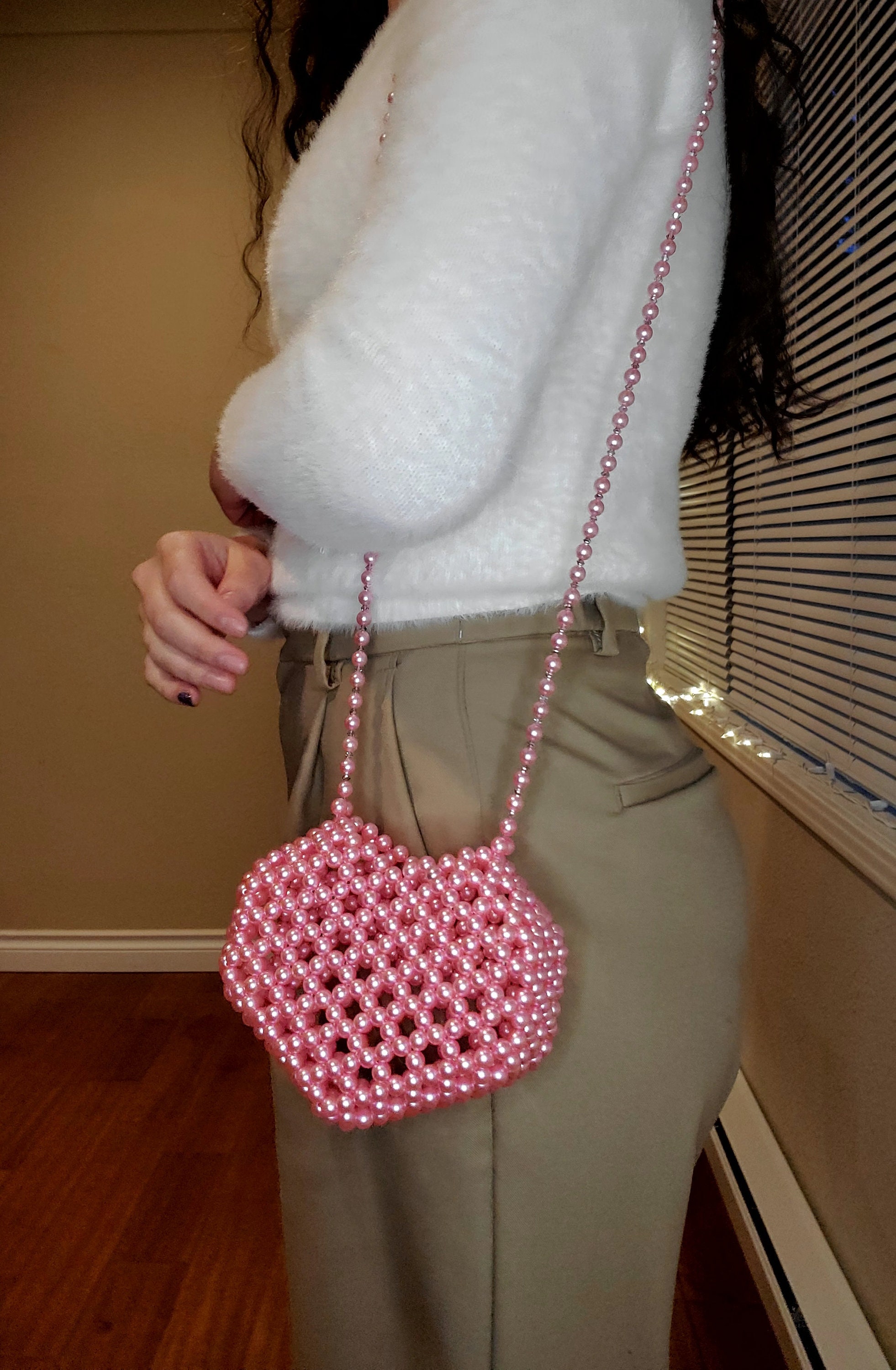 Pearl Beaded Bag| Handmade Bag| Heart Bag| Crossbody Bag
