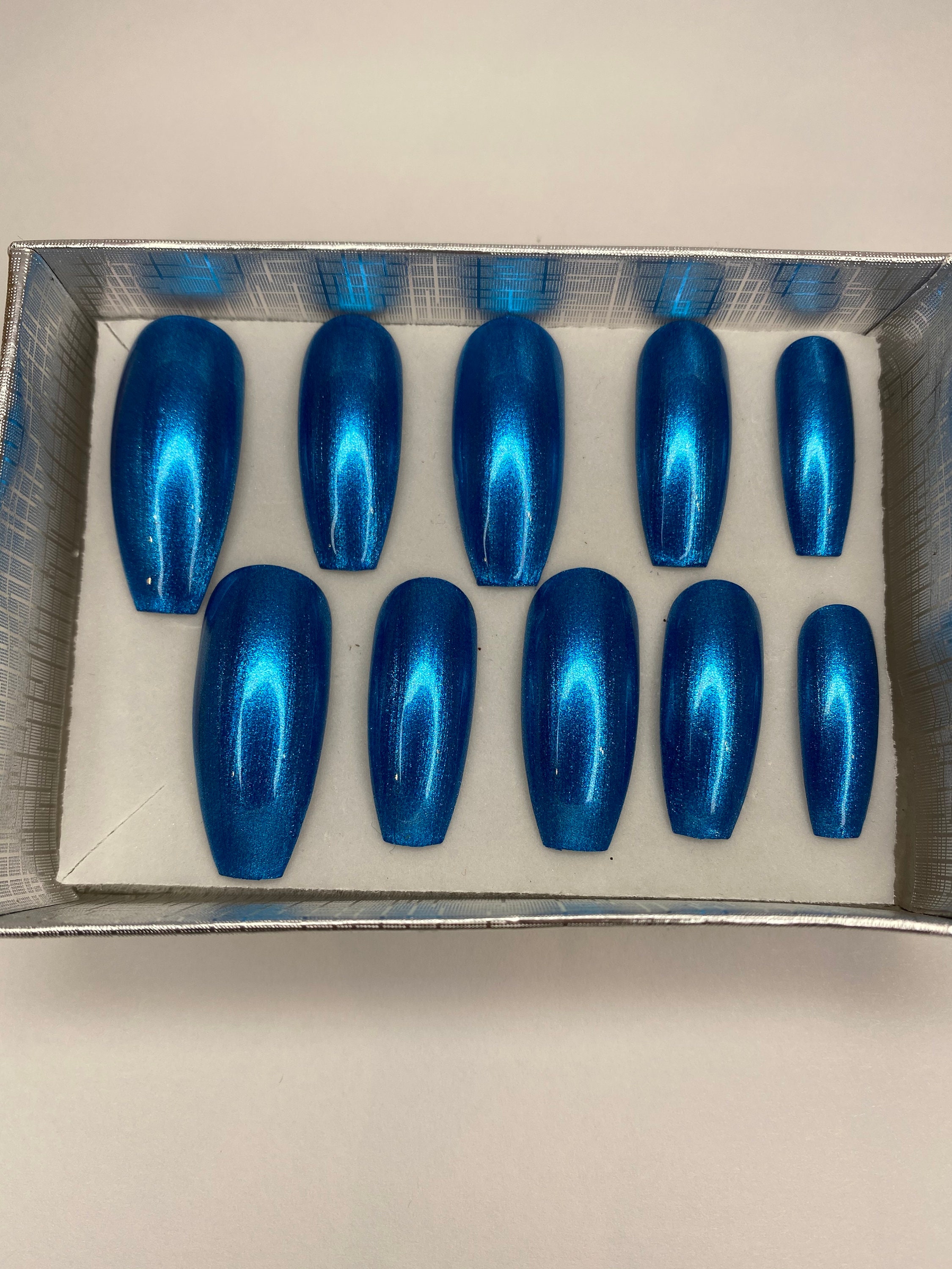 Blue Press on Nails Short Press on Nails Long Nails Luxury Press on