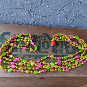 Vintage strand necklace, strand necklace, beaded strand necklace, pink strand necklace, pastel color strand necklace