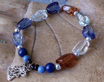 Beaded Angel bracelet, beaded bracelet, beaded elastic bracelet, blue beaded angel bracelet
