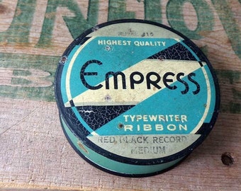 Empress typewriter ribbon tin can, vintage tin can, Empress tin can, vintage typewriter ribbon tin can, tin can