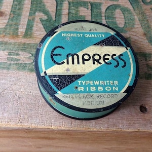 Empress typewriter ribbon tin can, vintage tin can, Empress tin can, vintage typewriter ribbon tin can, tin can