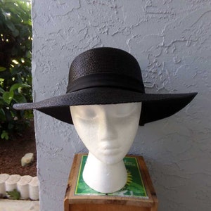 Black floppy hat, vintage floppy hat, faux straw floppy hat, black hat, vintage black floppy hat, Arlin floppy hat